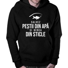 Salvez peștii din apă și berea din sticle - bluză cu glugă