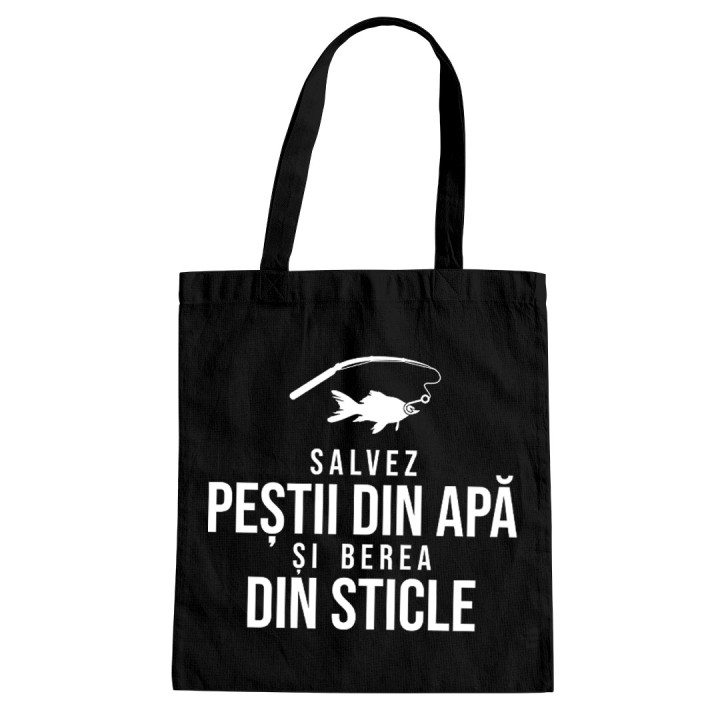 Salvez peștii din apă și berea din sticle - Geantă cu imprimeu