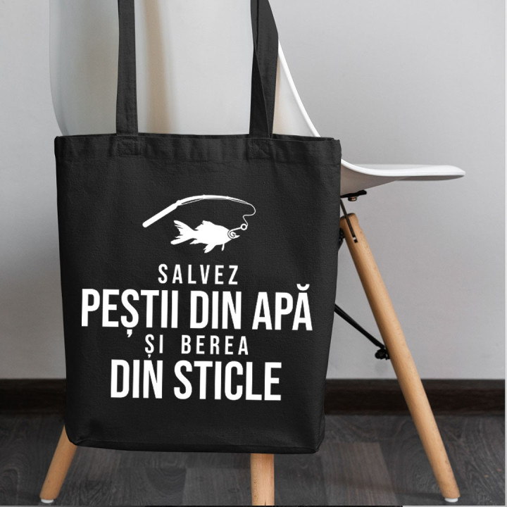 Salvez peștii din apă și berea din sticle - Geantă cu imprimeu