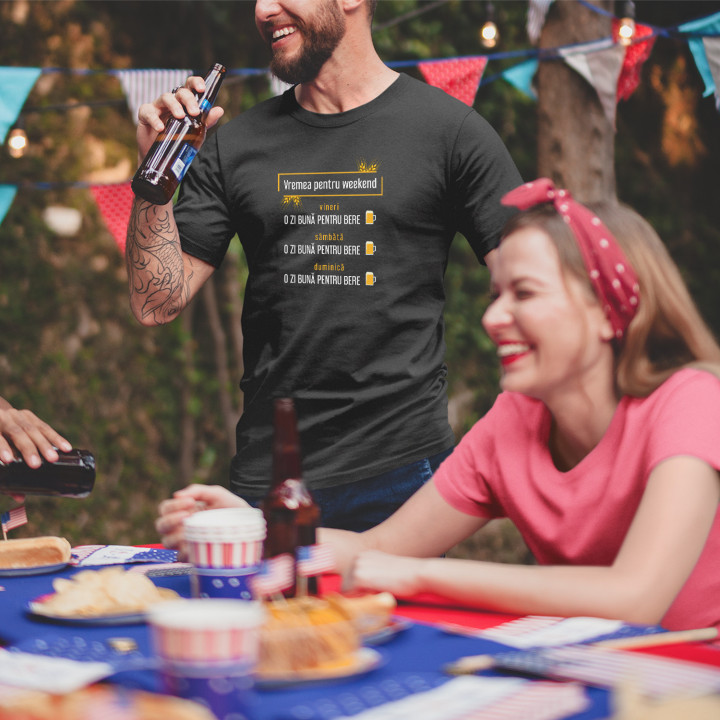 Vremea pentru weekend – o zi bună pentru bere - tricou bărbătesc cu imprimeu