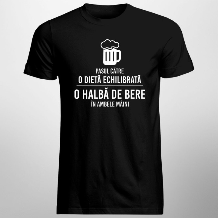 Pasul către o dietă echilibrată: o halbă de bere în ambele mâini - tricou bărbătesc cu imprimeu