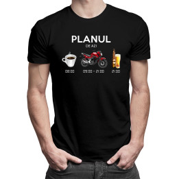 Planul de azi: cafea, motocicletă, bere - tricou bărbătesc cu imprimeu