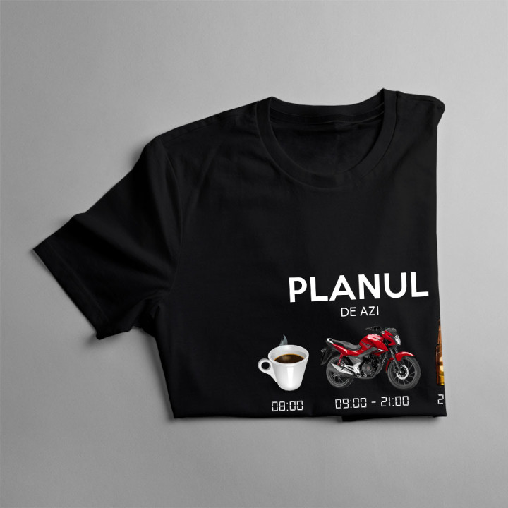 Planul de azi: cafea, motocicletă, bere - tricou pentru femei cu imprimeu