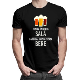 Mintea îmi spune sală, dar inima îmi sugerează bere - tricou bărbătesc cu imprimeu