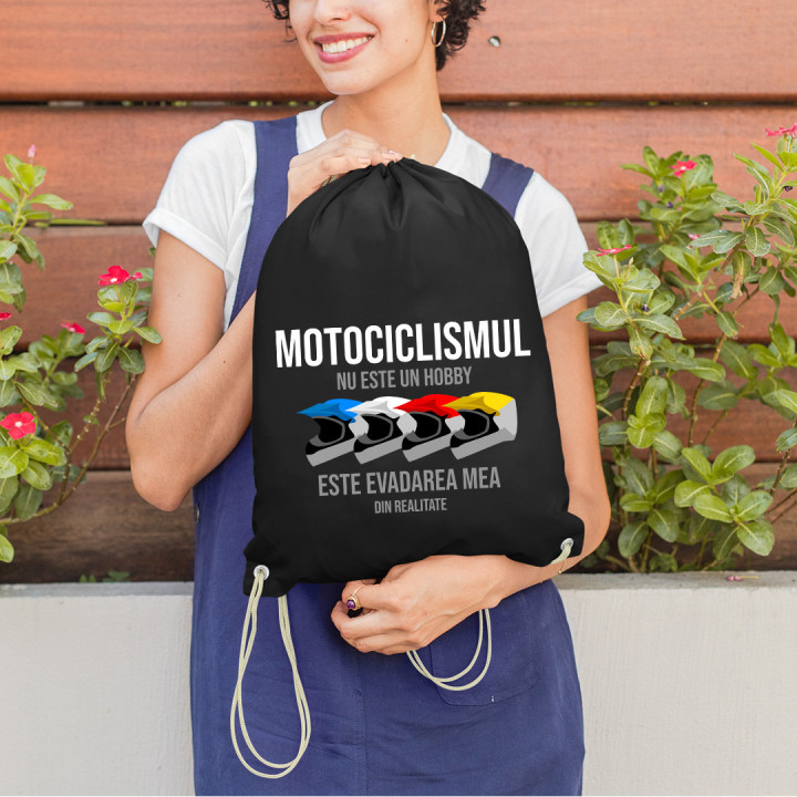 Motociclismul nu este un hobby este evadarea mea din realitate - Geantă Rucsac Pliabilă cu Sfori