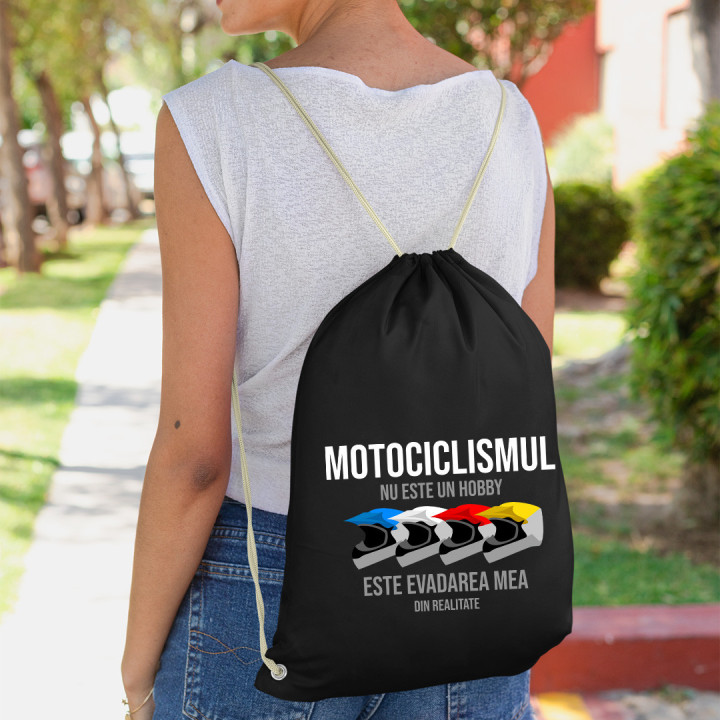 Motociclismul nu este un hobby este evadarea mea din realitate - Geantă Rucsac Pliabilă cu Sfori