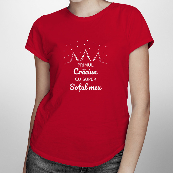 Primul Crăciun cu super soțul meu - tricou pentru femei cu imprimeu