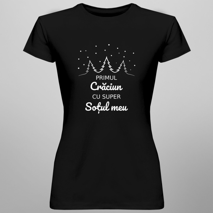 Primul Crăciun cu super soțul meu - tricou pentru femei cu imprimeu