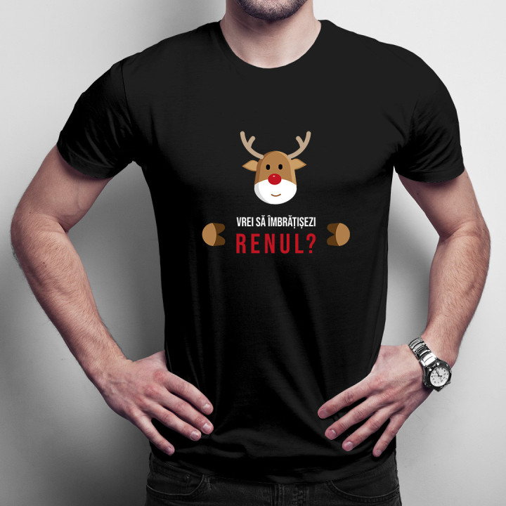 Vrei să îmbrățișezi renul?-  tricou pentru bărbați cu imprimeu