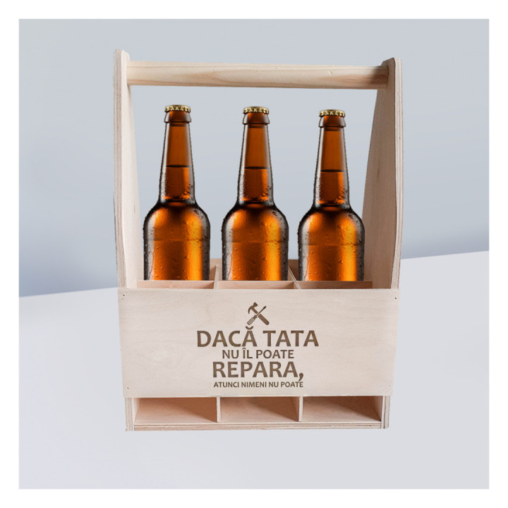 Întreab-o pe mama - lădiță de lemn pentru cărat bere cu gravură