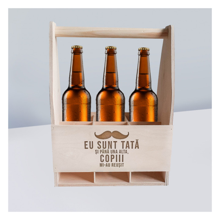 Dacă tata nu îl poate repara, atunci nimeni nu poate - lădiță de lemn pentru cărat bere cu gravură