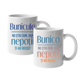 Set pentru bunica și bunicul - Bunicule / Bunico, nu știu cum, dar nepoții ți-au reușit - căni imprimate