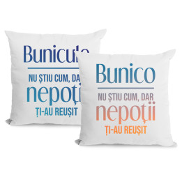 Set pentru bunica și bunicul - Bunicule / Bunico, nu știu cum, dar nepoții ți-au reușit - pernă