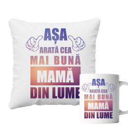 Set pentru mama - Așa arată cea mai bună mamă din lume - pernă + cană