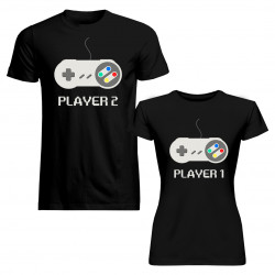Set pentru un cuplu - Player 1 (femei) / Player 2 (bărbați) v.1 - Tricouri cu imprimeuri