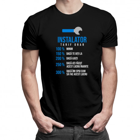 Instalator tarif orar - procentaj - tricou pentru bărbați cu imprimeu