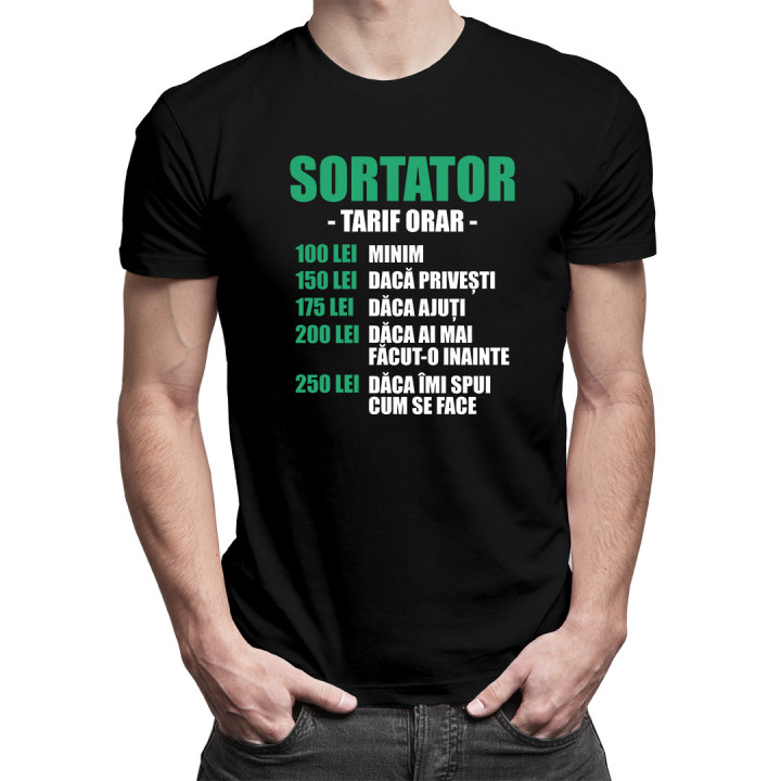 Sortator - tarif orar -  tricou pentru bărbați cu imprimeu
