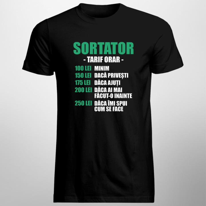 Sortator - tarif orar -  tricou pentru bărbați cu imprimeu