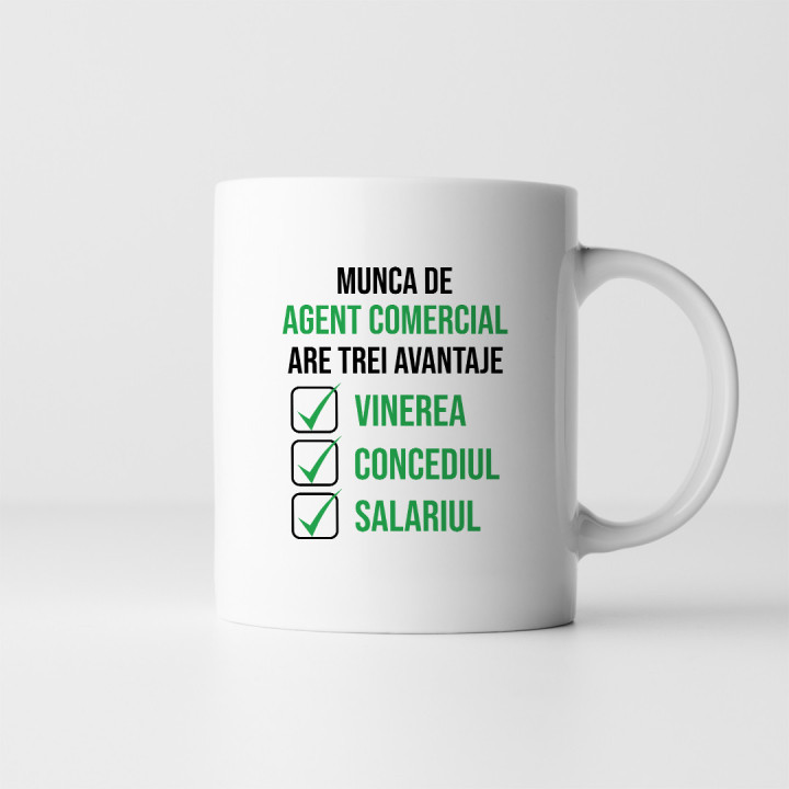 Munca de agent comercial are trei avantaje vinerea, concediul și salariul - cană