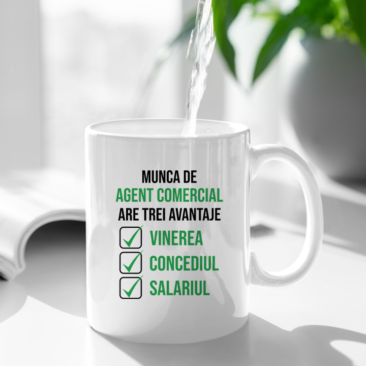 Munca de agent comercial are trei avantaje vinerea, concediul și salariul - cană