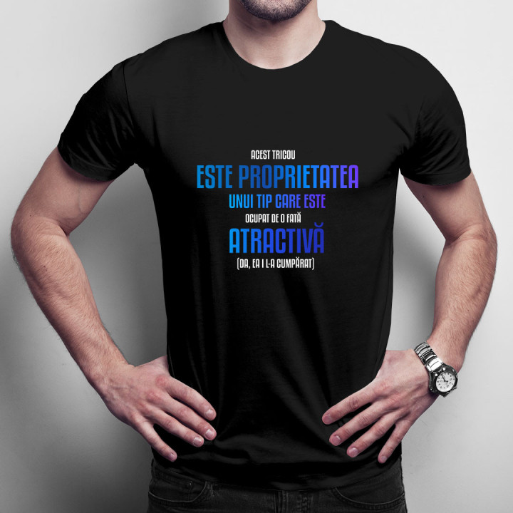 Acest tricou este proprietatea unui tip care este ocupat de o fată atractivă - tricou pentru bărbați cu imprimeu