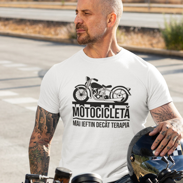 Motocicletă - mai ieftin decât terapia - tricou pentru bărbați cu imprimeu