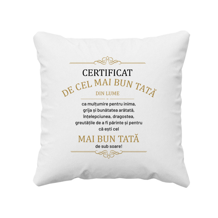Certificat de cel mai bun tată din lume - ca mulțumire pentru inima - pernă