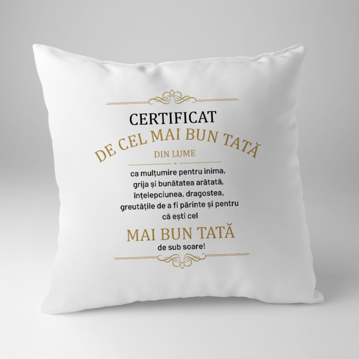 Certificat de cel mai bun tată din lume - ca mulțumire pentru inima - pernă