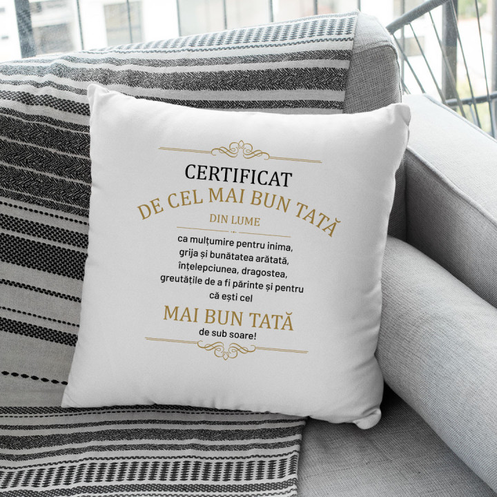 Certificat de cel mai bun tată din lume - ca mulțumire pentru inima - pernă