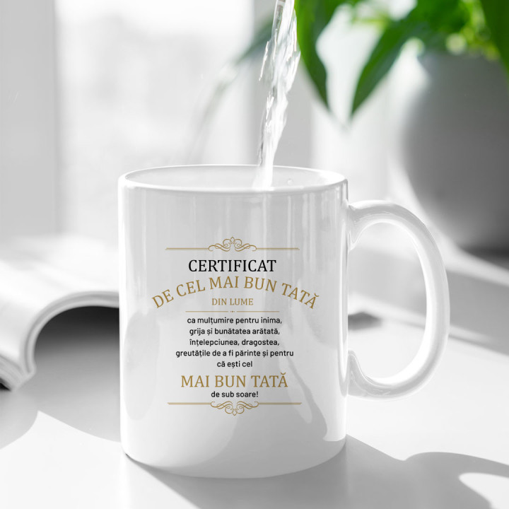 Certificat de cel mai bun tată din lume - ca mulțumire pentru inima - cană