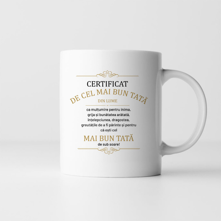 Certificat de cel mai bun tată din lume - ca mulțumire pentru inima - cană