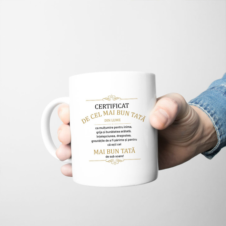 Certificat de cel mai bun tată din lume - ca mulțumire pentru inima - cană
