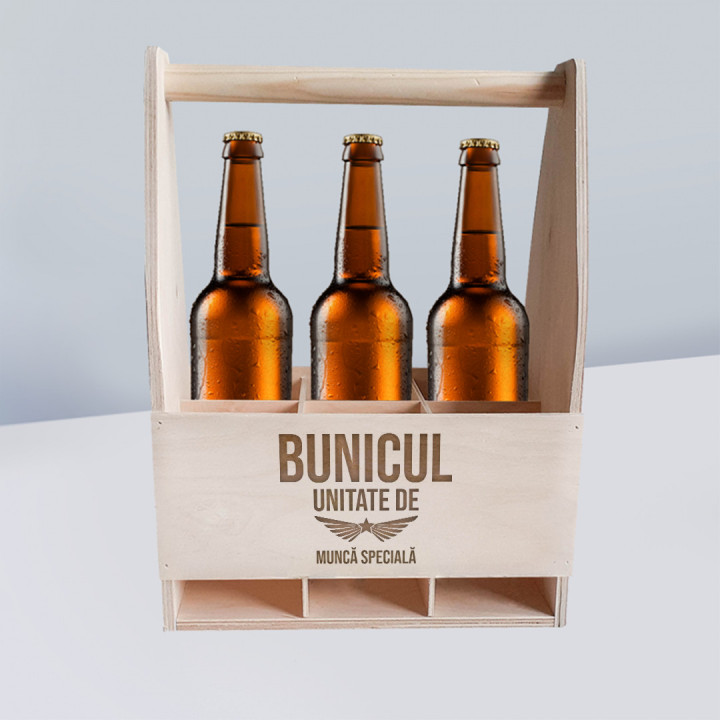 Bunicul - unitate de muncă specială - lădiță de lemn pentru cărat bere cu gravură