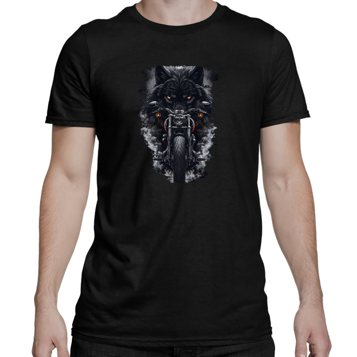 Motocicletă cu lup - tricou pentru bărbați cu imprimeu