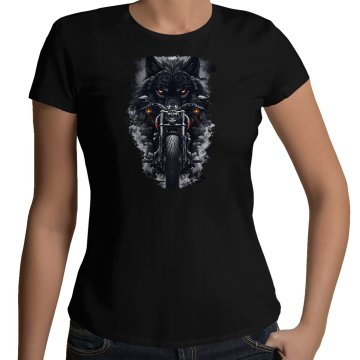 Motocicletă cu lup - tricou pentru femei cu imprimeu