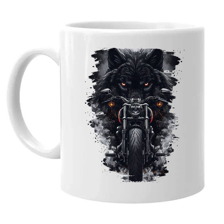 Motocicletă cu lup - cană
