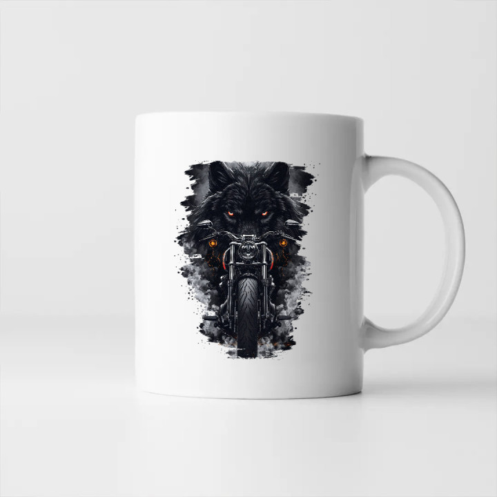 Motocicletă cu lup - cană