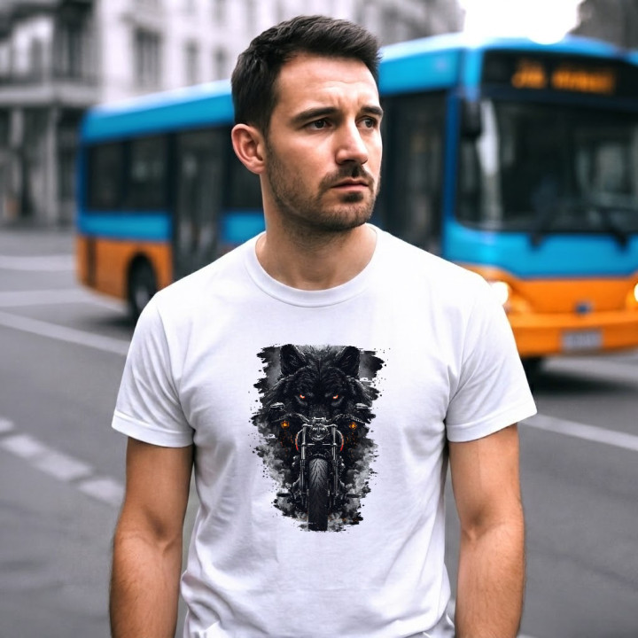Motocicletă cu lup - tricou pentru bărbați cu imprimeu