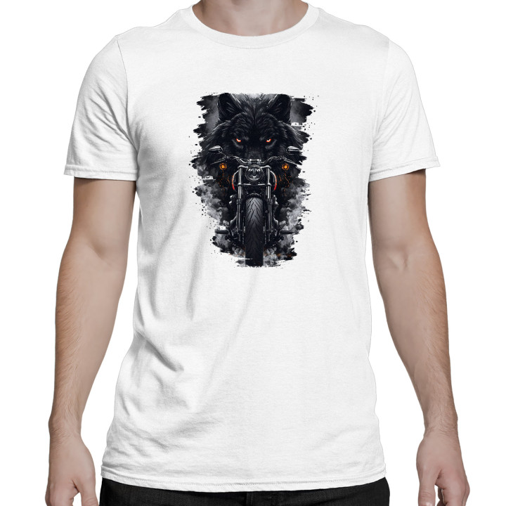 Motocicletă cu lup - tricou pentru bărbați cu imprimeu
