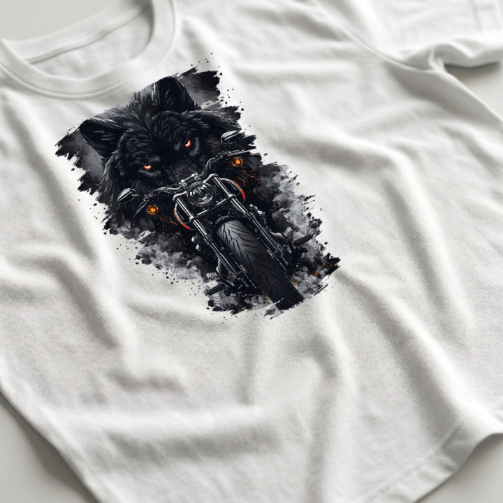 Motocicletă cu lup - tricou pentru bărbați cu imprimeu