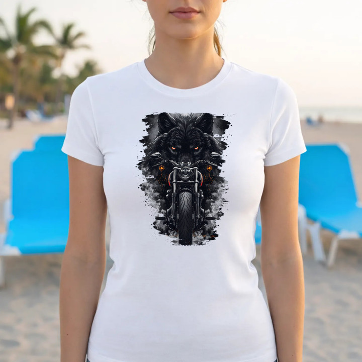 Motocicletă cu lup - tricou pentru femei cu imprimeu