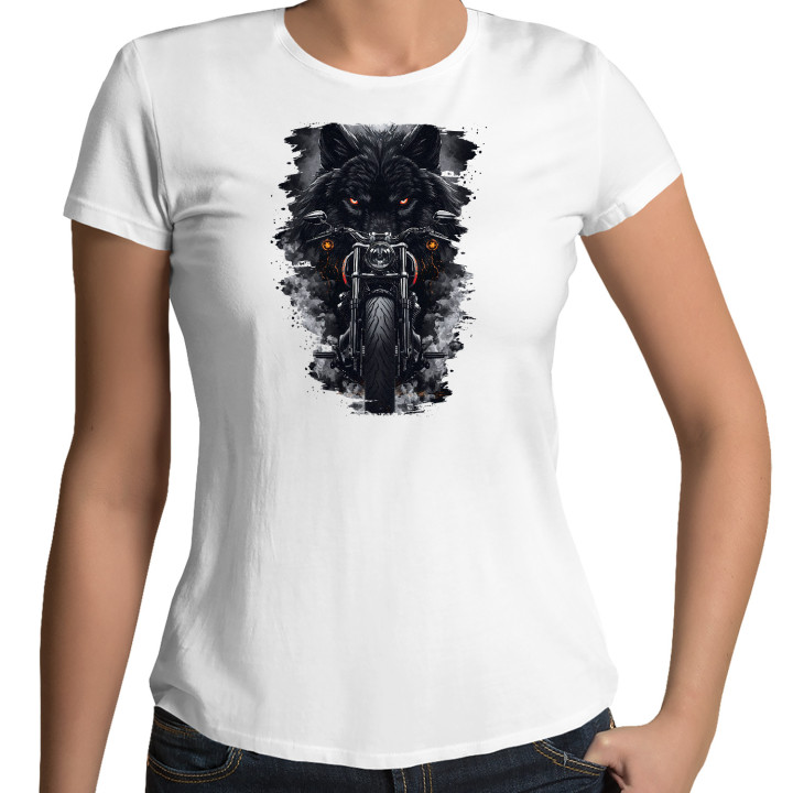 Motocicletă cu lup - tricou pentru femei cu imprimeu