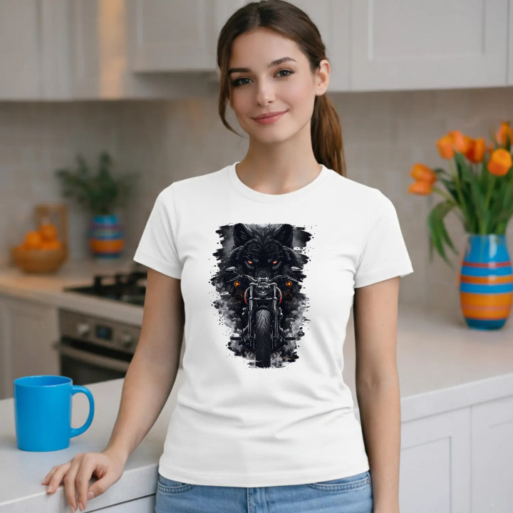 Motocicletă cu lup - tricou pentru femei cu imprimeu