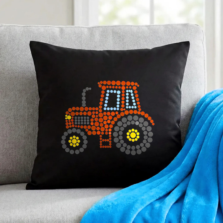 Tractor din puncte - ziua punctului - pernă neagră pentru cadou