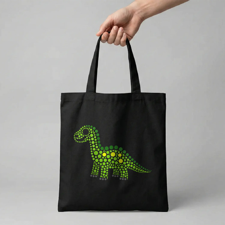 Dinozaur din puncte - ziua punctului - sacoșă de bumbac