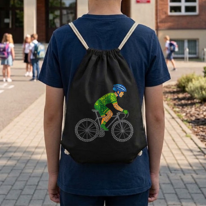 Ciclist din puncte - ziua punctului - sac cu șnur