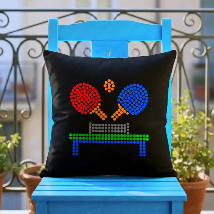 Tenis de masă din puncte - ziua punctului - pernă neagră pentru cadou