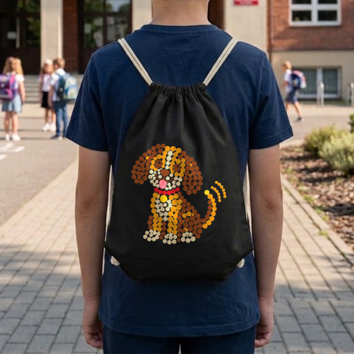 Cățel din puncte - ziua punctului - sac cu șnur