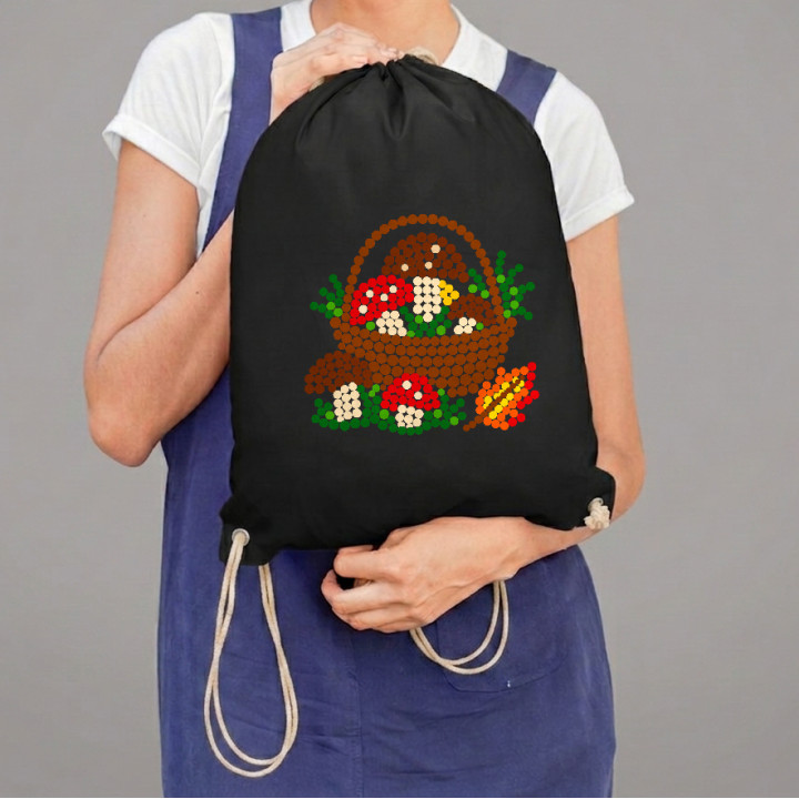 Coș cu ciuperci din puncte - ziua punctului - sac cu șnur