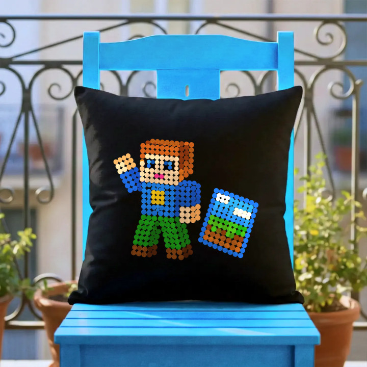 Jucător cu blocuri din puncte - ziua punctului - pernă neagră pentru cadou - inspirat de Roblox